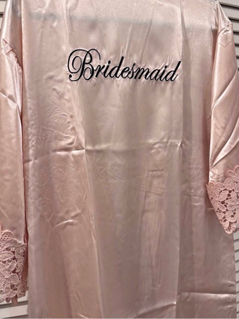Never worn-Bridesmaid Satin Robe with Lace Trim - champagne color